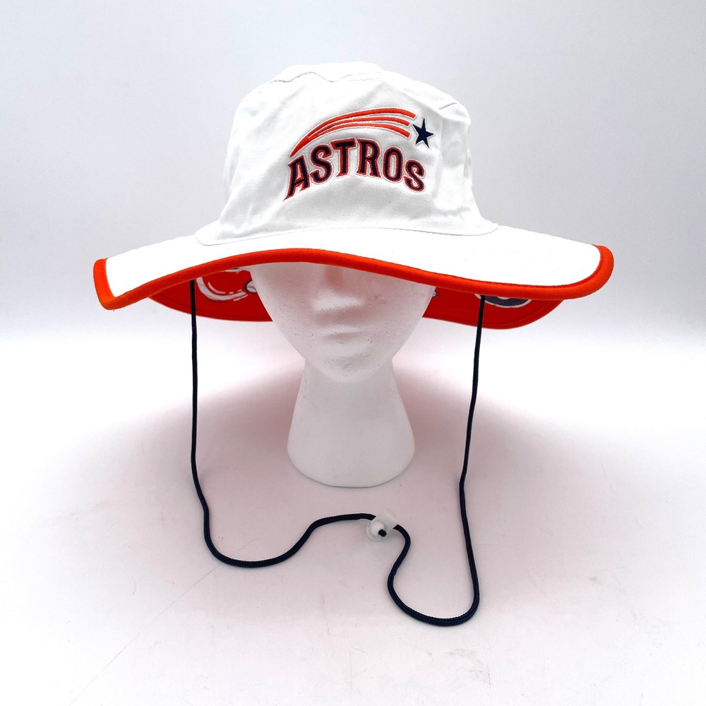 Mustang Cat Houston Astros Cotton Hat OSFM White Orange Good Wide Brim Bucket
